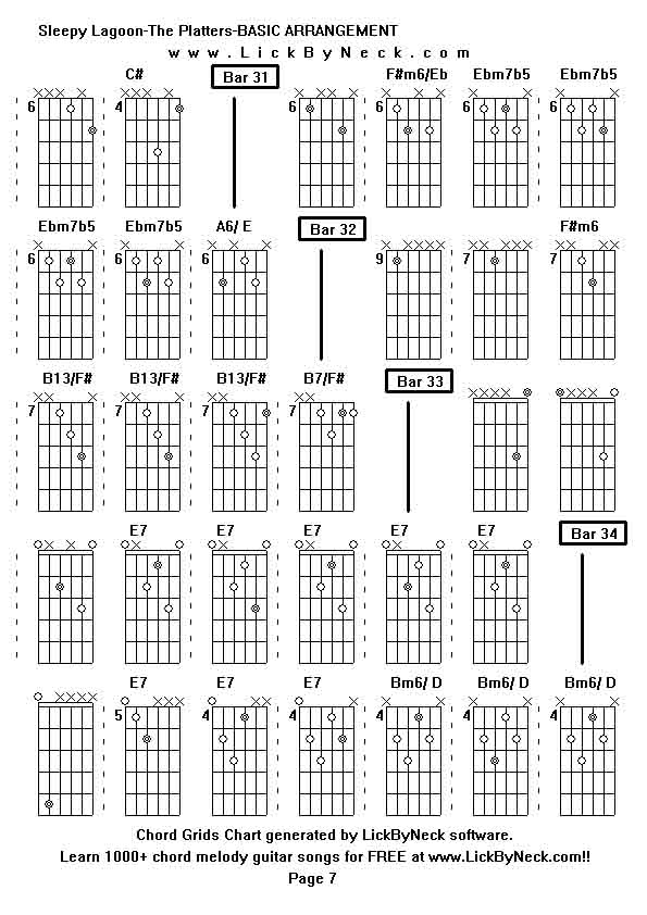 Chord Grids Chart of chord melody fingerstyle guitar song-Sleepy Lagoon-The Platters-BASIC ARRANGEMENT,generated by LickByNeck software.